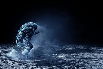 Wall Mural - Spaceman running fast. Mixed media