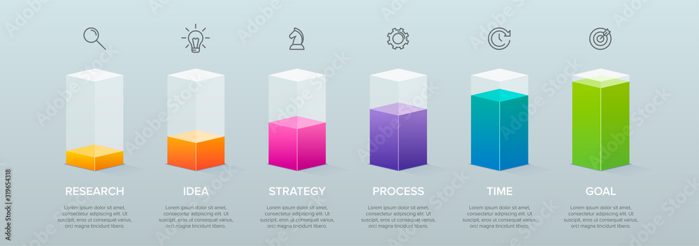 3d isometric Concept of arrow business model with 6 successive steps. Six colorful graphic elements. Timeline design for brochure, presentation. Infographic design layout - obrazy, fototapety, plakaty 