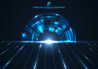 Poster - abstract technology futuristic digital concept engineering gear wheel with perspective grid and ligh
