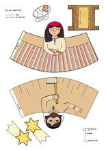 Mary, Joseph, Little Jesus And Bethlehem Star. Cut And Glue. Craft Worksheet. Create Christmas Decoration Yourself. 3d Gaming Puzzle. Nativity. Vector Illustration.