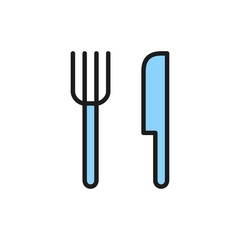 Canvas Print - Cutlery, fork and knife flat color line icon.