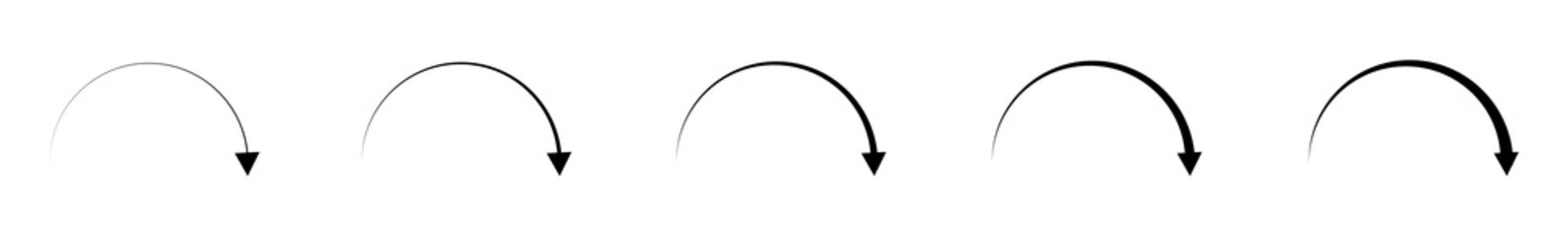 Fototapete - Arrow Icon Black | Circle Arrows | Infographic Illustration | Direction Symbol | Curved Loading Logo | Up Sign | Isolated | Variations