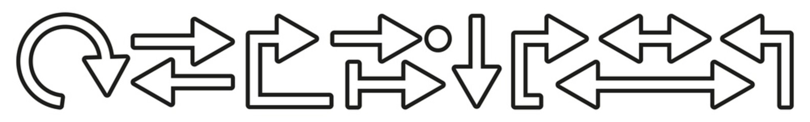 Fototapete - Arrow Icon Line Black | Arrows | Infographic Illustration | Direction Shape Symbol | Pointer Logo | Up Sign | Isolated | Variations