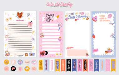 Wall Mural - Collection of weekly or daily planner, note paper, to do list, stickers templates decorated by cute love illustrations and inspirational quote. School scheduler and organizer. Flat vector