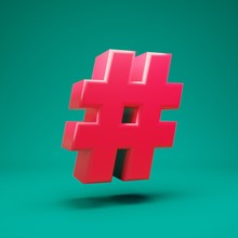 Pink 3d Hashtag Symbol On Mint Background. 3D Rendering. Best For Anniversary, Birthday Party, Celebration.