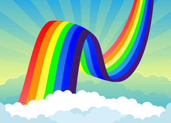 Sticker - Beautiful rainbow and clouds in the sky.