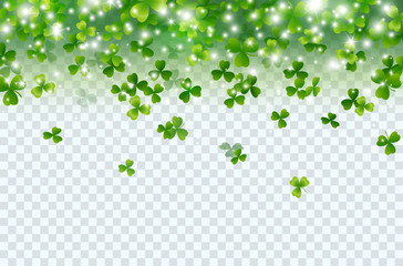 shamrock falling leaves with lights isolated on transparent background. green irish symbol good luck