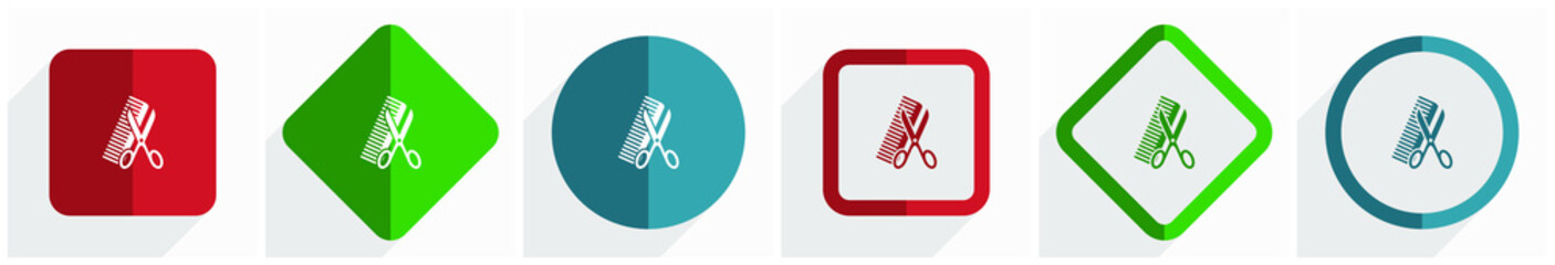 Poster - Haircut, style, hair salon icon set, flat design vector illustration in 6 options for webdesign and mobile applications in eps 10