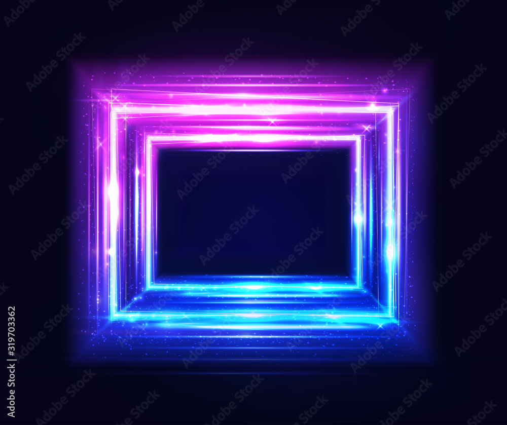 Square frame, glow light neon box, vector abstract background with ...