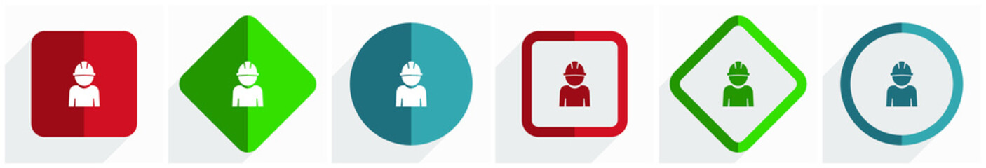 Poster - Engineer, worker, manager, employe icon set, flat design vector illustration in 6 options for webdesign and mobile applications in eps 10