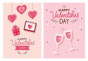 Canvas Print - set cards of happy valentines day with decoration