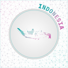 Vector polygonal Indonesia map. Map of the country with network mesh background. Indonesia illustration in technology, internet, network, telecommunication concept style . Cool vector illustration.