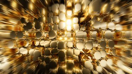 Poster - Abstract 3d rendering of golden square cylinder blocks surface. Futuristic background with extruded cylinders shape. High resolution 8k.
