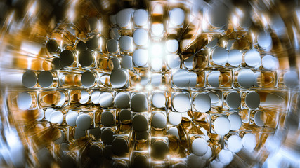 Fototapete - Abstract 3d rendering of golden and stainless steel square cylinder blocks surface. Futuristic background with extruded cylinders shape. High resolution 8k.