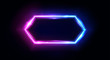 Neon hexagon frame or neon lights horizontal sign. Vector abstract background, tunnel, portal. Geometric glow outline hexagon shape, laser glowing lines. Abstract background with space for your text