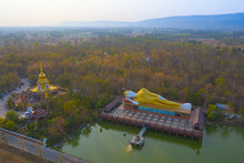 Aerial View Khon Kaen Province With Wat Pa Kittiya Nuson At Amphoe Phu Wiang, Thailand.