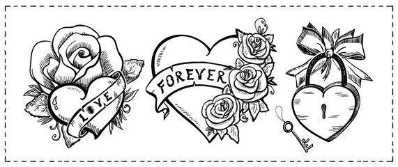 love symbols - hearts, roses and ribbons