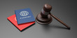 © Rawf8 - Passports and judge gavel on black background, banner. 3d illustration