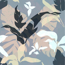 Floral Seamless Background. Rough Edges Shapes, Flowers And Leaves In Perfectly Seamless Art