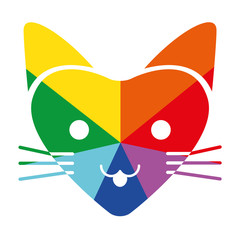 Rainbow Ray Cat With Heart Shaped Face Flat Vector Icon for Printing Anticlockwise D