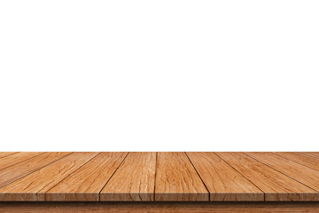 Wall Mural - brown empty wooden table top isolated on white background, used for product placement or wooden boar