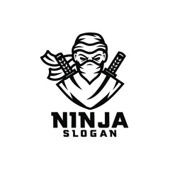 black white ninja character logo design cartoon