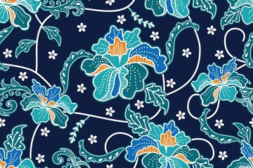 Seamless pattern with floral vector Illustration, Indonesian batik motif