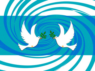 Wall Mural - Easter peace doves on abstract swirl background