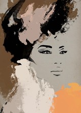 African American Illustration For Fashion Banner. Trendy Woman Model Background. Afro Hair Style Girl