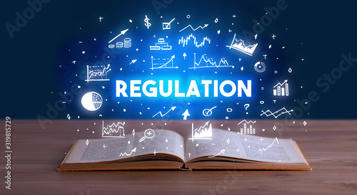 Cuadros en Lienzo REGULATION inscription coming out from an open book, business concept