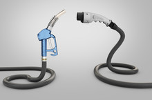 3d Rendering Of Fuel Petrol Gun Vs Charging Cable, Clipping Path Include