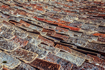 Canvas Print - Details of tiled roof in Penalba de San Esteban, small village in Soria region of Spain