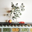 Apple And Cherry Tomatoes With Potted Plant On Table At Home