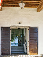 Window of Hotel house at the expensive resort in Ascona on Lake Maggiore in Ticino canton in Swiss.