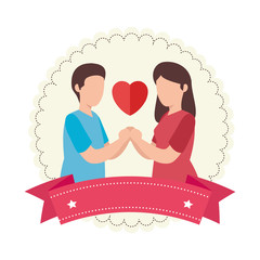 Sticker - couple with heart and ribbon isolated icon