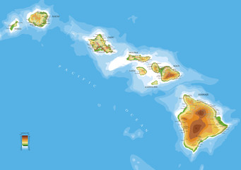 Wall Mural - Hawaii islands physical map