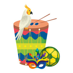 Poster - drum with parrot and icons traditionals