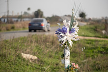 Memorial Bouquet At The Site Of A Road Accident