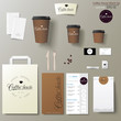 Coffee shop corporate identity template design set with calligraphy logo. 