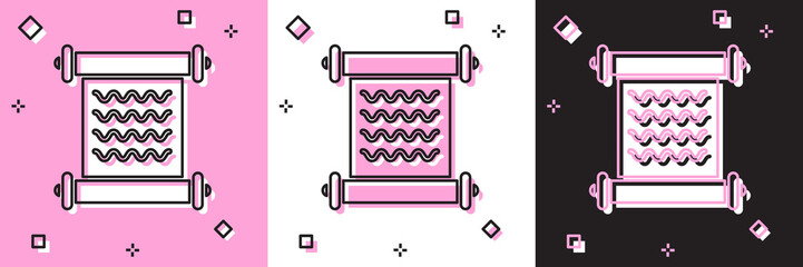 Sticker - Set Decree, paper, parchment, scroll icon icon isolated on pink and white, black background. Vector Illustration