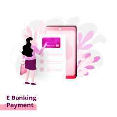 Poster - Landing Banking Payment page, the concept of women paying through smartphones, can be used for landing pages, web, UI, banners, templates, backgrounds, flayer, posters.