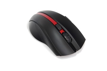 Gaming black computer mouse isolated on white background.