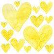 Set of yellow watercolor illustration Valentine's day hearts