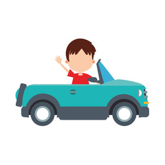 Sticker - sport car with cute boy waving