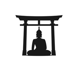 Canvas Print - budha and torii gate illustration