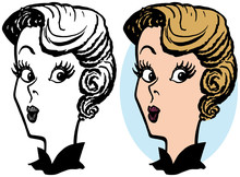 A Cartoon Of A Woman With Pursed Lips And A Surprised Expression On Her Face. 