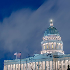 Wall Mural - Photo Square frame Utah State Capital Building glowing against sky and clouds in Salt Lake City