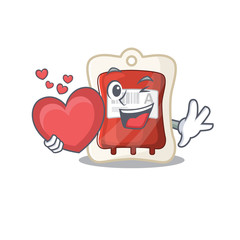 Poster - Funny Face blood bag cartoon character holding a heart