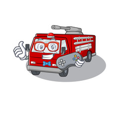 Wall Mural - Smiley gamer fire truck cartoon mascot style