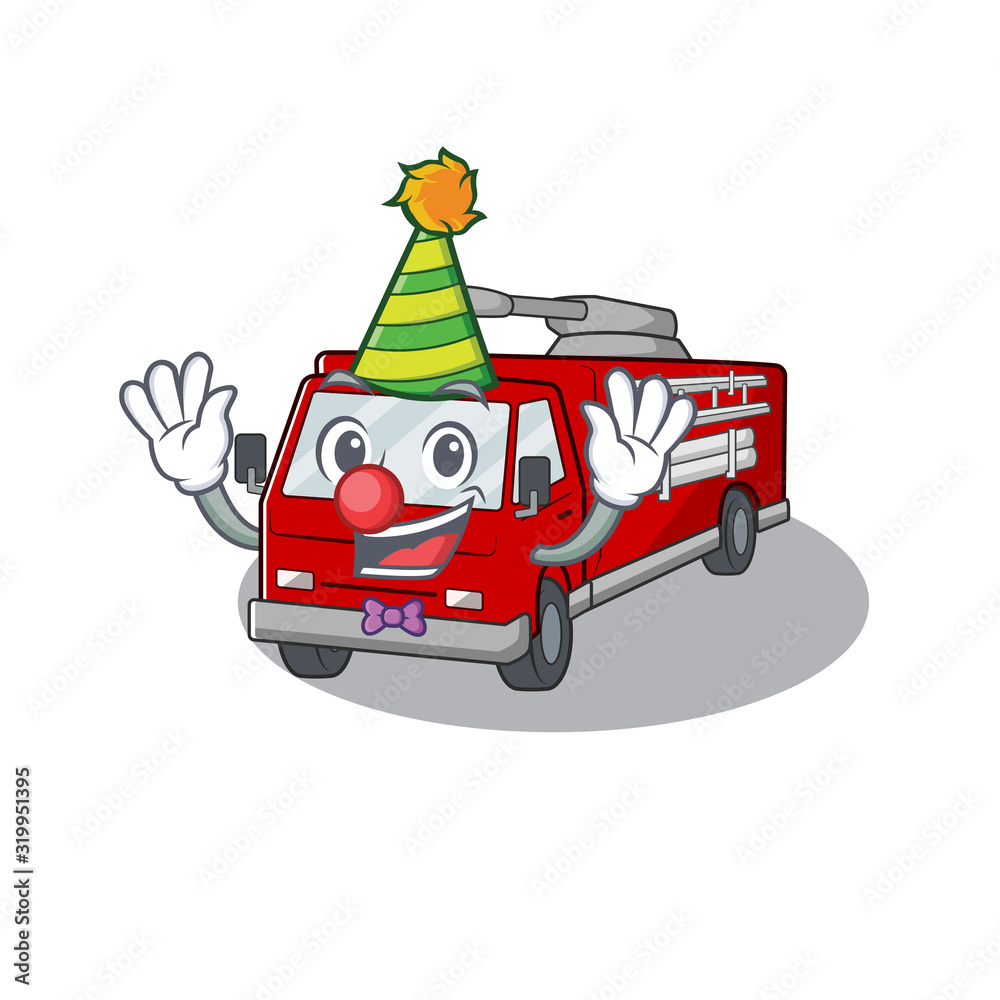 Funny Clown fire truck cartoon character mascot design